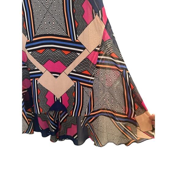 Donna Morgan Women's Short Sleeve Hi-Low Hem Chiffon Trapeze Dress Size 14 Multi - Picture 5 of 9